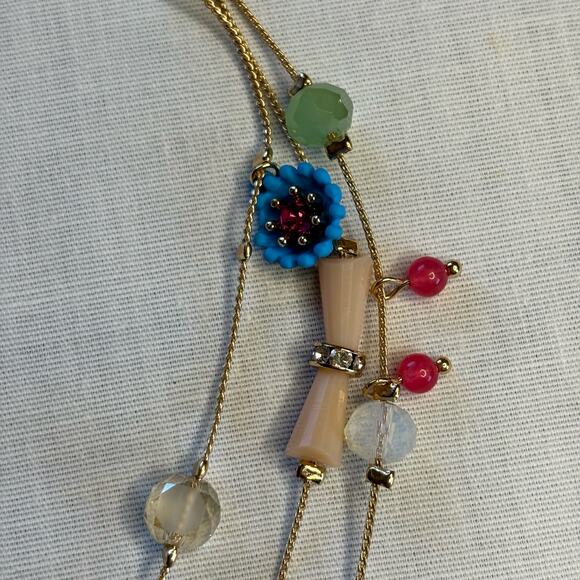 Flower  Heart Illusion Necklace Triple Chain  Boho Cottagecore NWT Retro Beaded - Picture 10 of 13